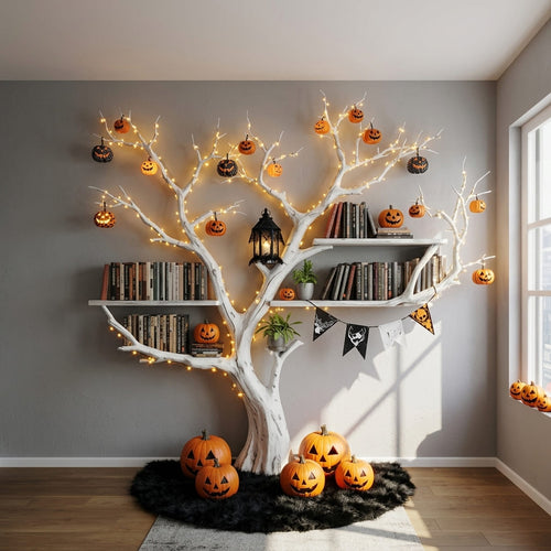 Sculptural  Tree Branch Solid Wood Halloween Bookshelf
