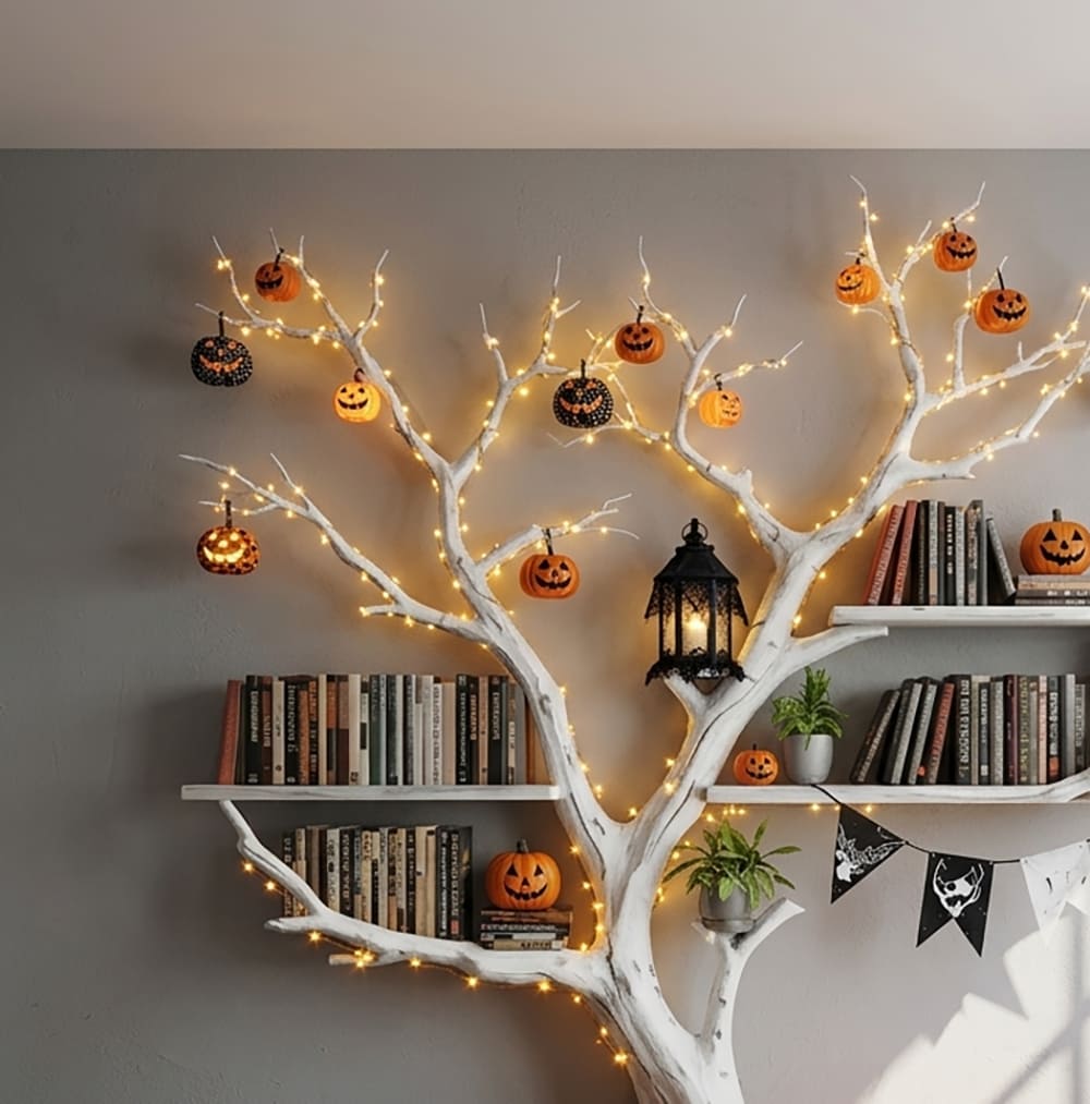 Handcrafted solid wood tree branch bookshelf