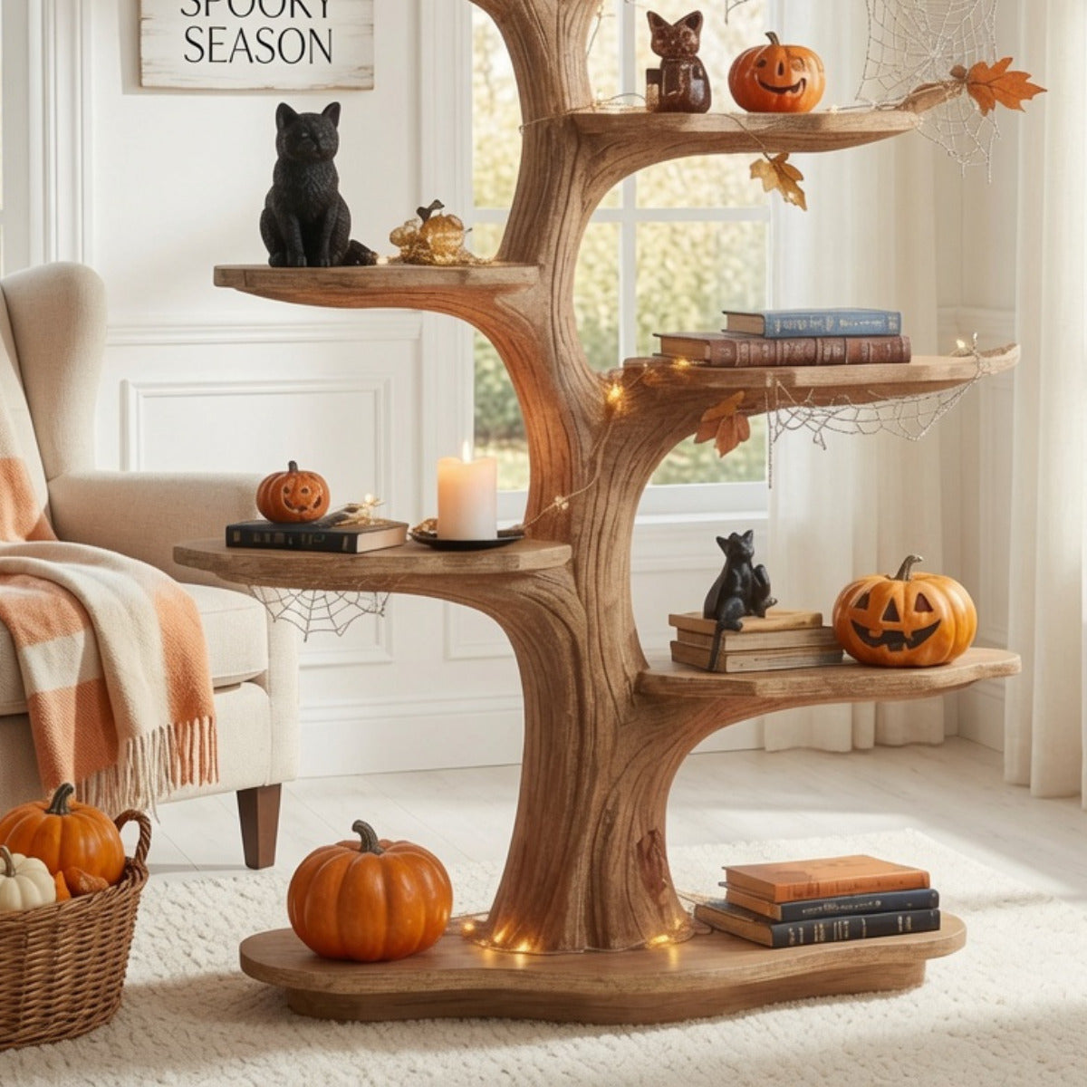 Handcrafted solid wood tree branch display stand