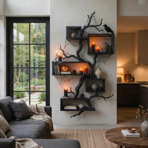 Sculptural Tree Branch Solid Wood Wall Shelf