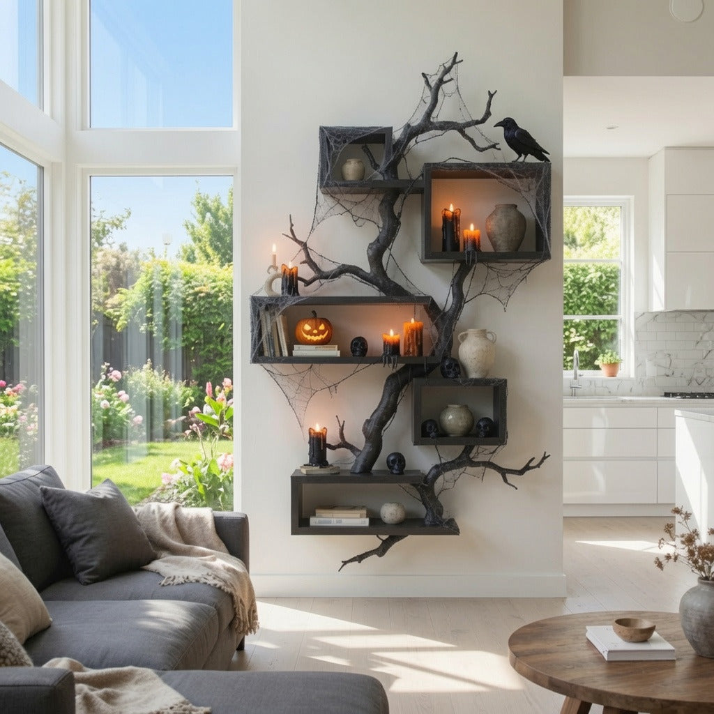 Sculptural Tree Branch Solid Wood Wall Shelf