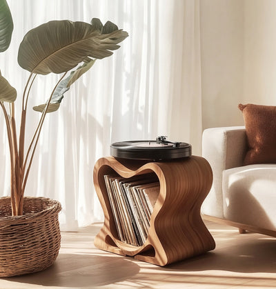 Sculptural Vinyl Record Storage - Organic Modern Record Player Stand
