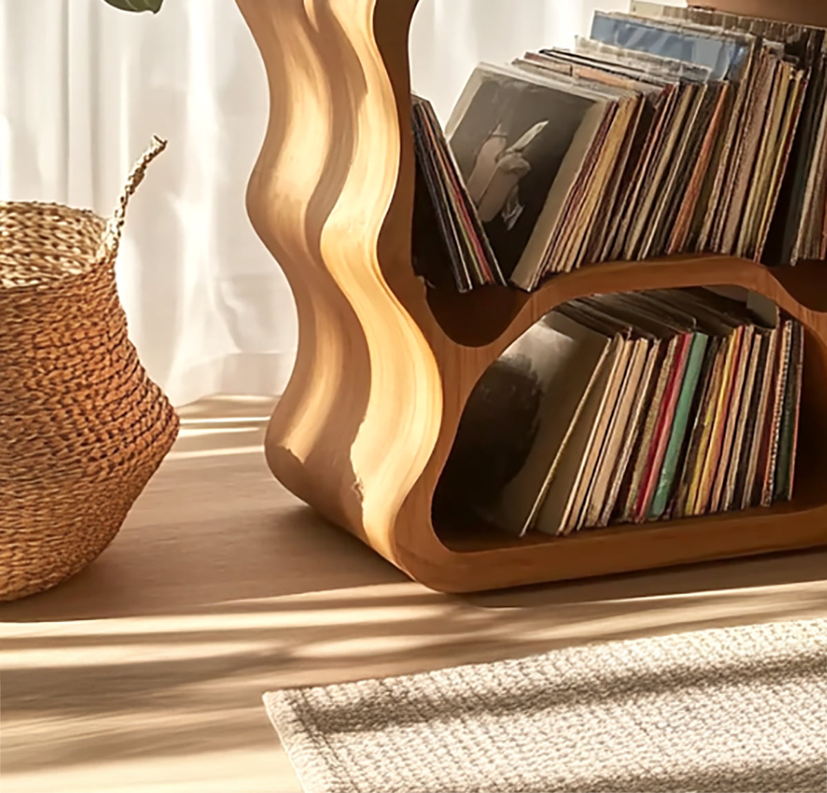 Wooden vinyl storage cabinet for farmhouse entryway decor