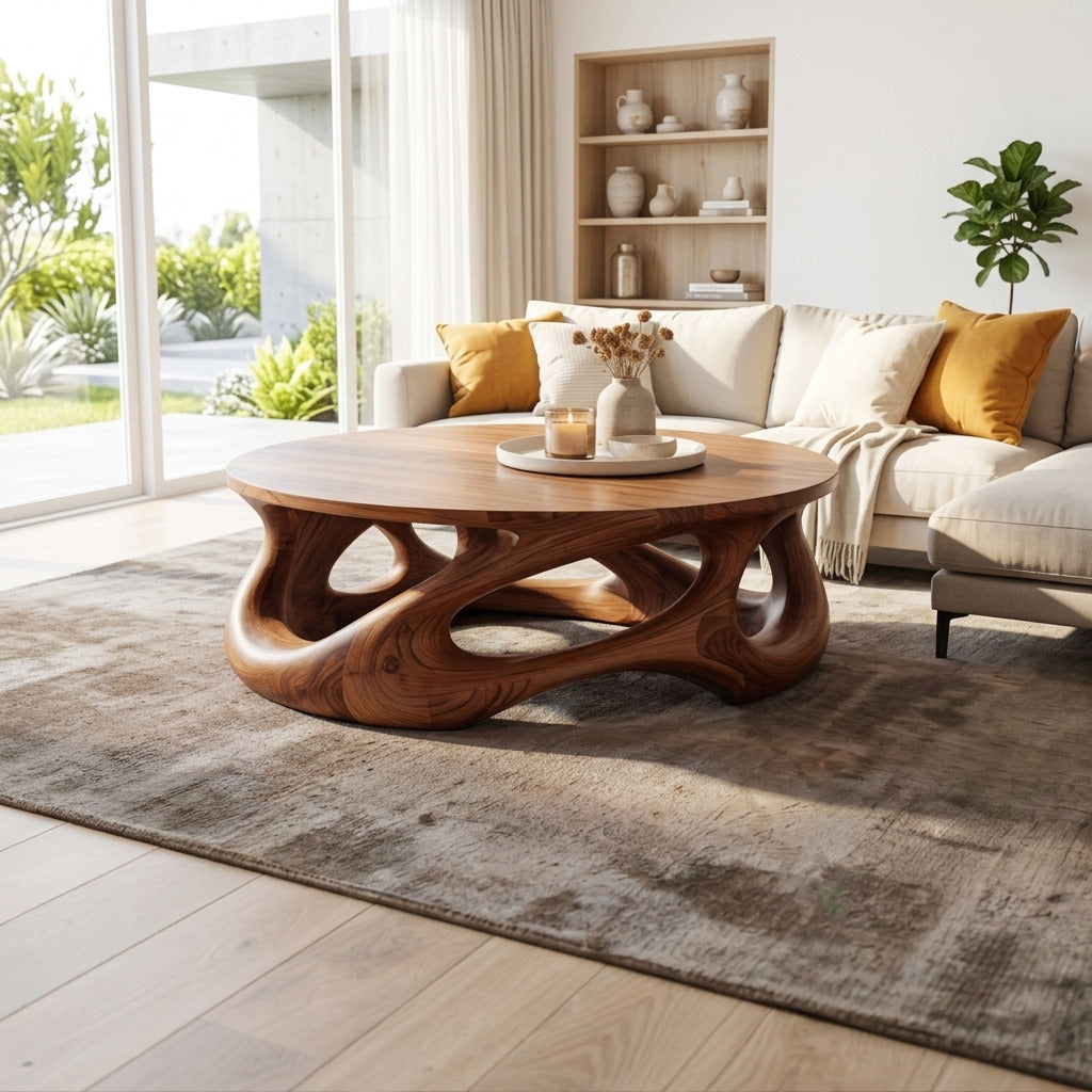 Organic modern coffee table creating a stylish lounge centerpiece