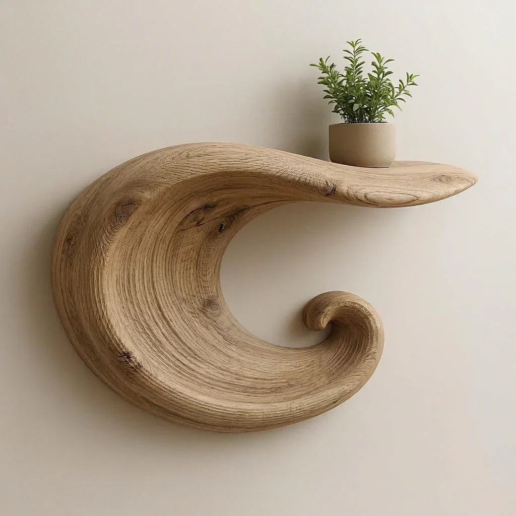 Sculptural Wave Floating Shelf - Hand carved Solid Wood Wall Art Shelf - Ashdeco 2026