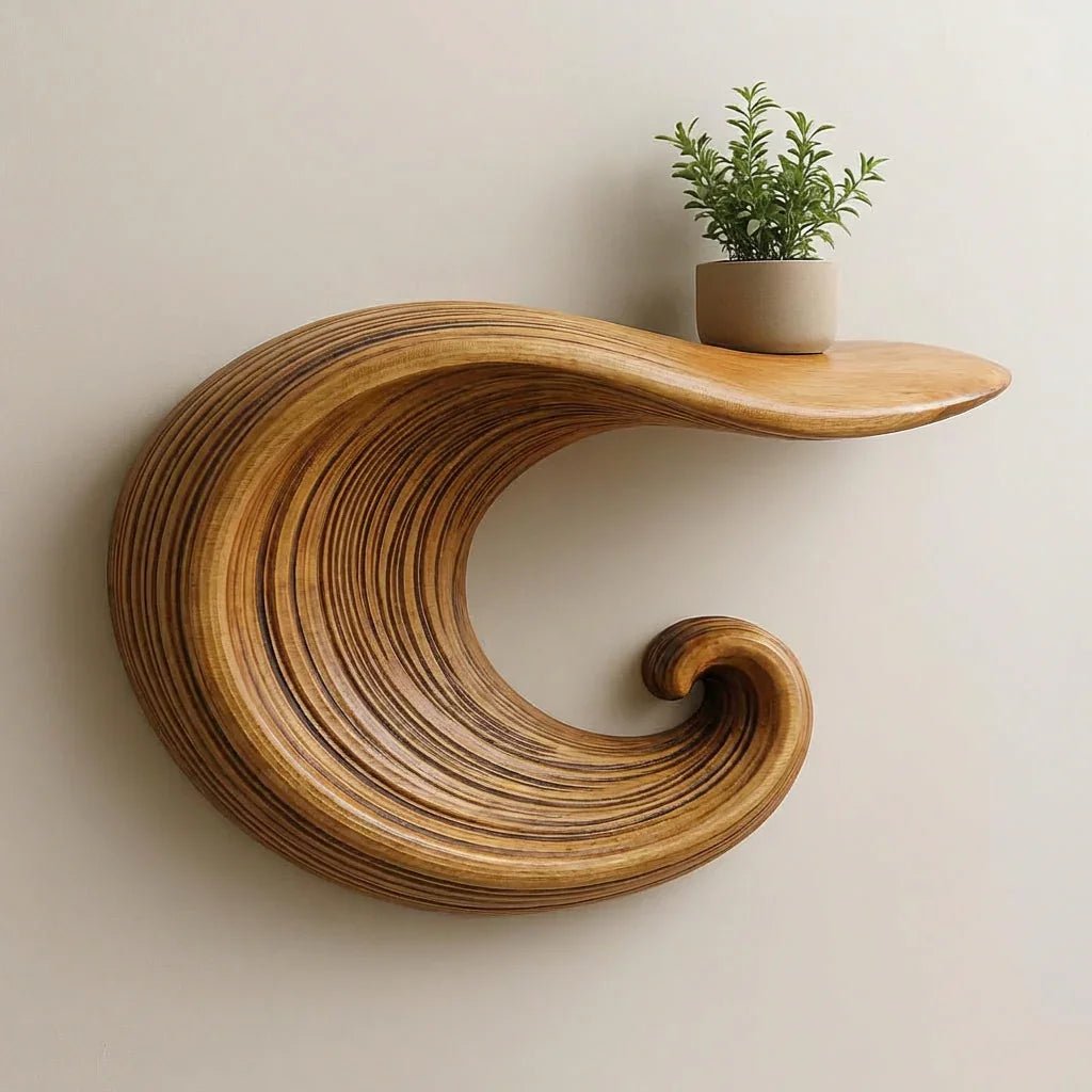 Sculptural Wave Floating Shelf - Hand carved Solid Wood Wall Art Shelf - Ashdeco 2026