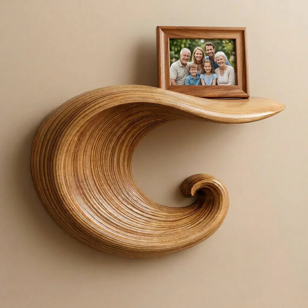 Sculptural Wave Floating Shelf - Hand carved Solid Wood Wall Art Shelf - Ashdeco 2026
