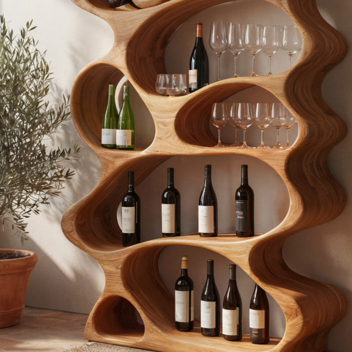 Artisan natural hardwood wine storage shelf