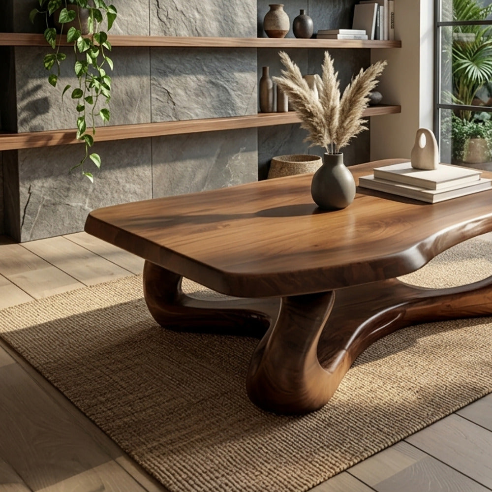 Contemporary solid wood coffee table with a wave design