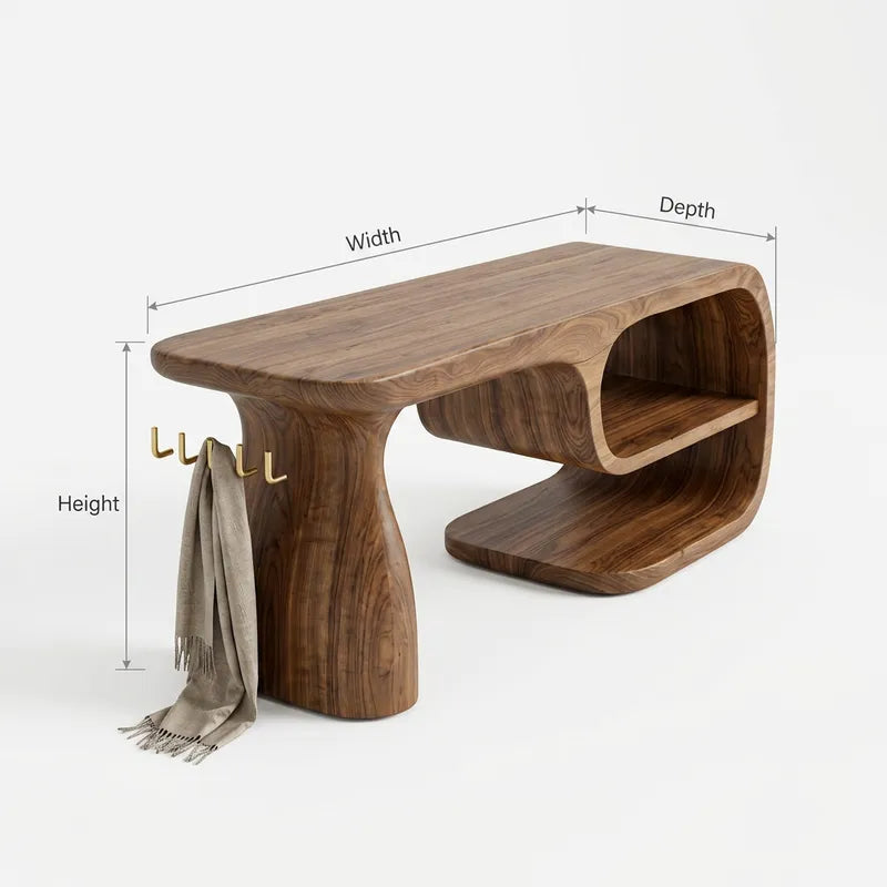 Sculptural Asymmetric Solid Wood Entryway Shoe Bench with Integrated Storage