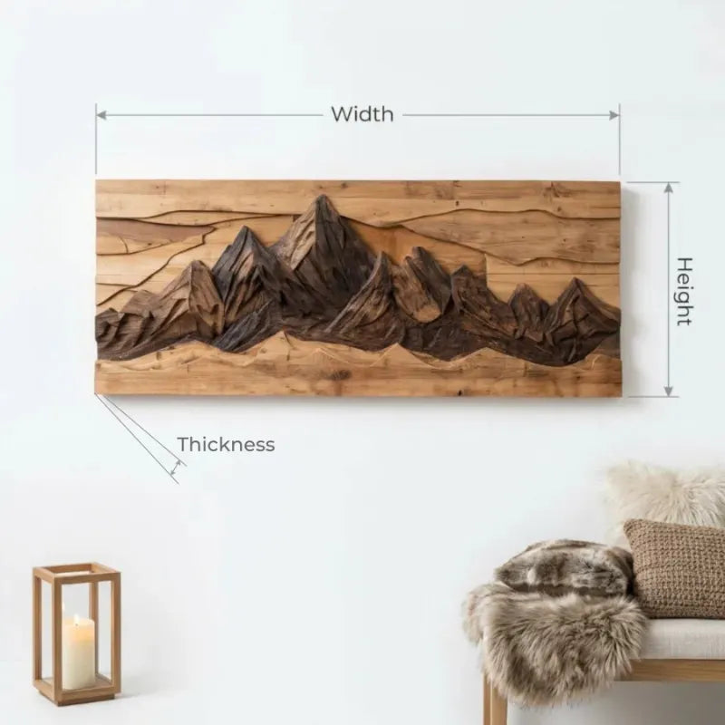 Sculptural Carved Mountain Landscape Solid Wood Wall Art