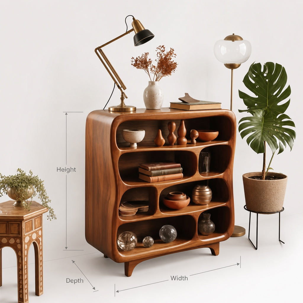 Sculptural Curved Solid Wood Bookshelf – Artistic Storage Masterpiece