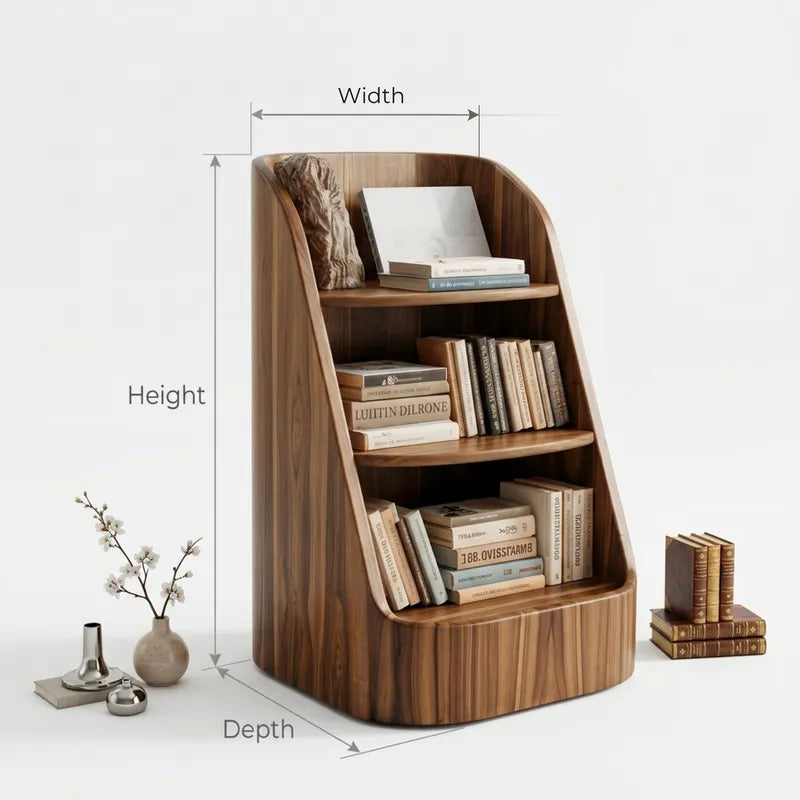 Sculptural Curved Solid Wood Low Magazine Rack & Reading Nook Book Stand