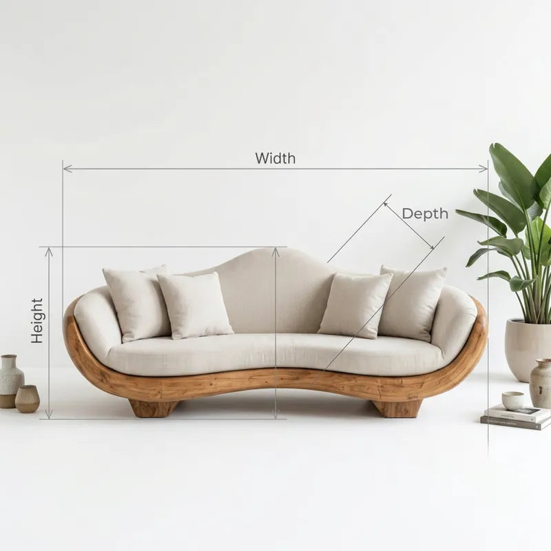 Sculptural Hand-Carved Curved Solid Wood Sofa Frame & Living Room Settee Base