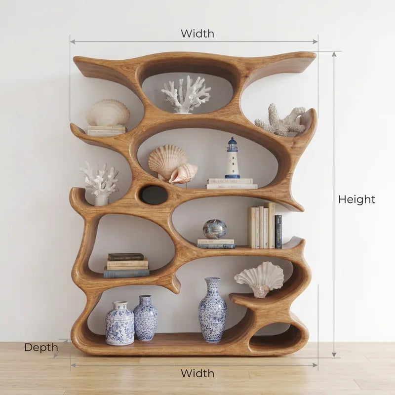 Sculptural Hand-Carved Organic Cavity Solid Wood Display Shelf