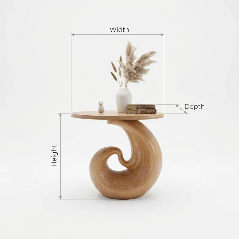 Sculptural Hand-Carved Solid Wood Spiral End Table & Side Table