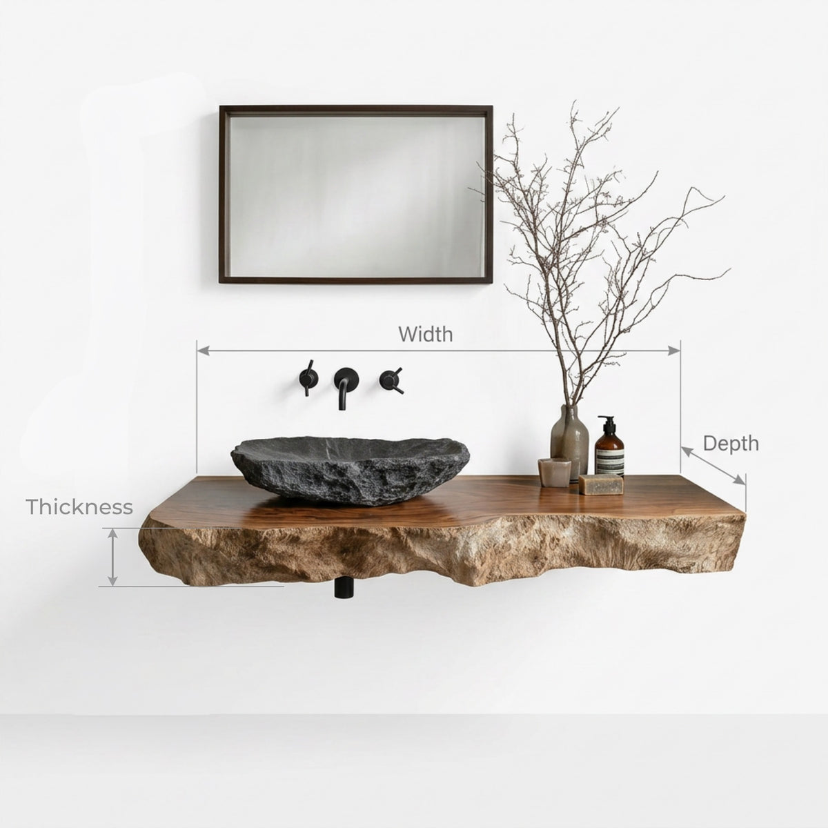 Sculptural Live Edge Solid Wood Bathroom Vanity – Luxury Organic Modern Design