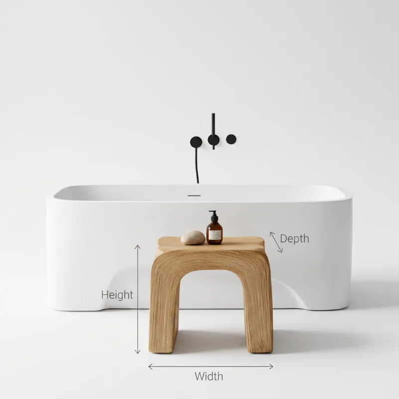Sculptural Live Edge Solid Wood Shower Stool - Japandi Bathtub Bench