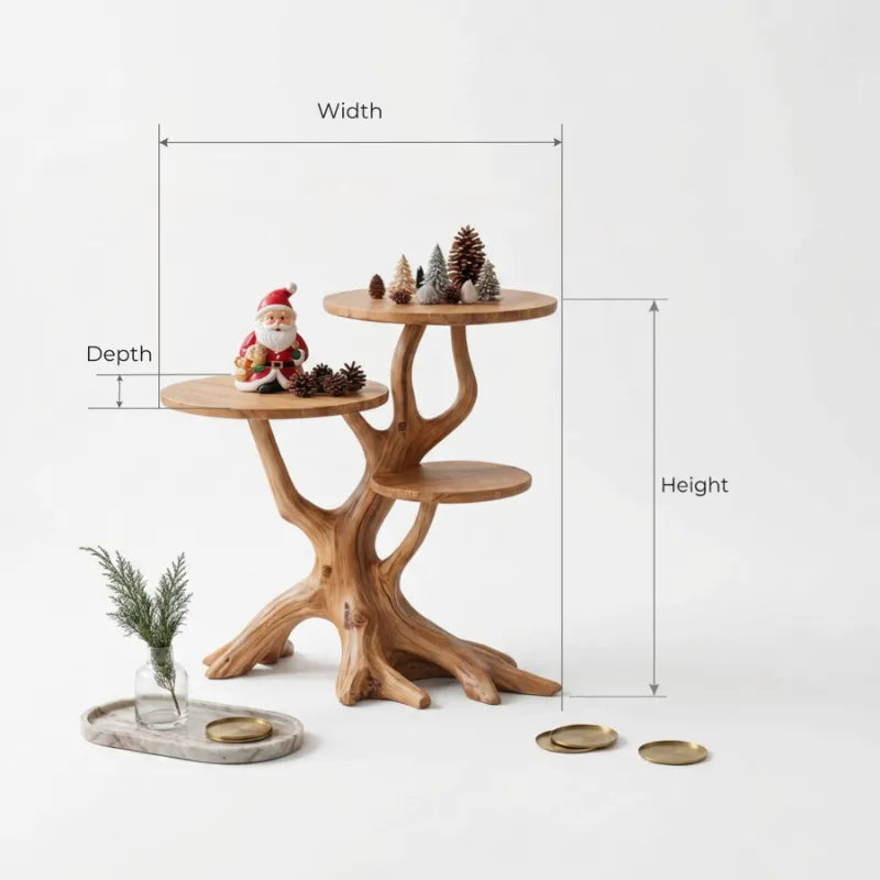 Sculptural Multi-Tier Christmas Solid Wood End Table