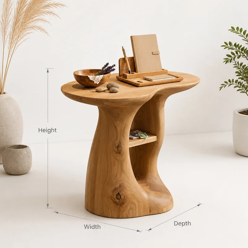 Sculptural Organic Live Edge Solid Wood Side Table