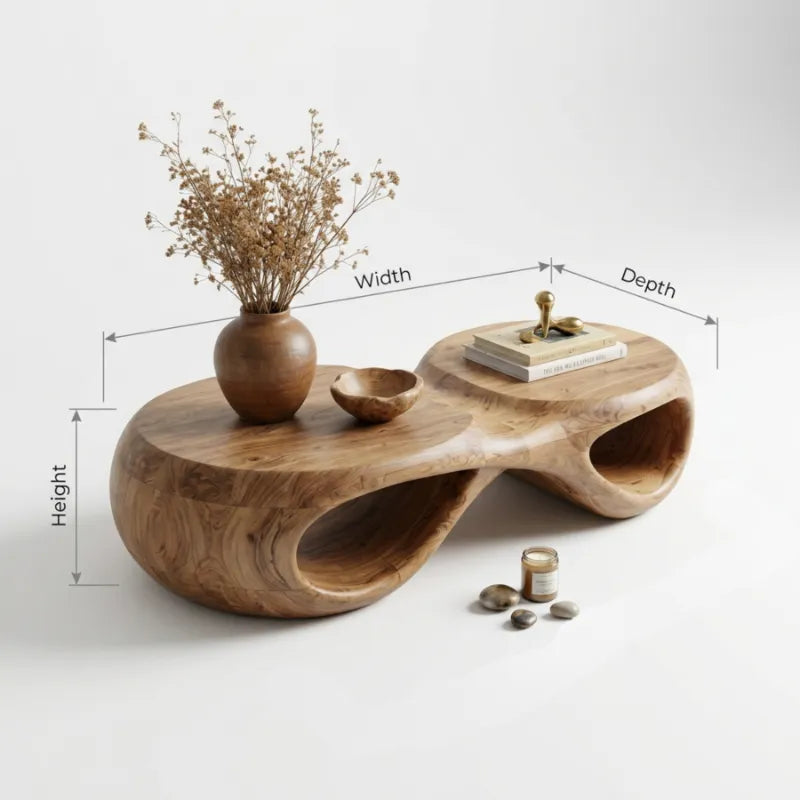 Sculptural Organic Live Edge Wood Coffee Table Biophilic Living Room Table