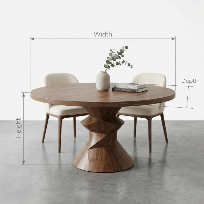 Sculptural Pedestal Solid Wood Round Dining Table - Organic Modern Centerpiece