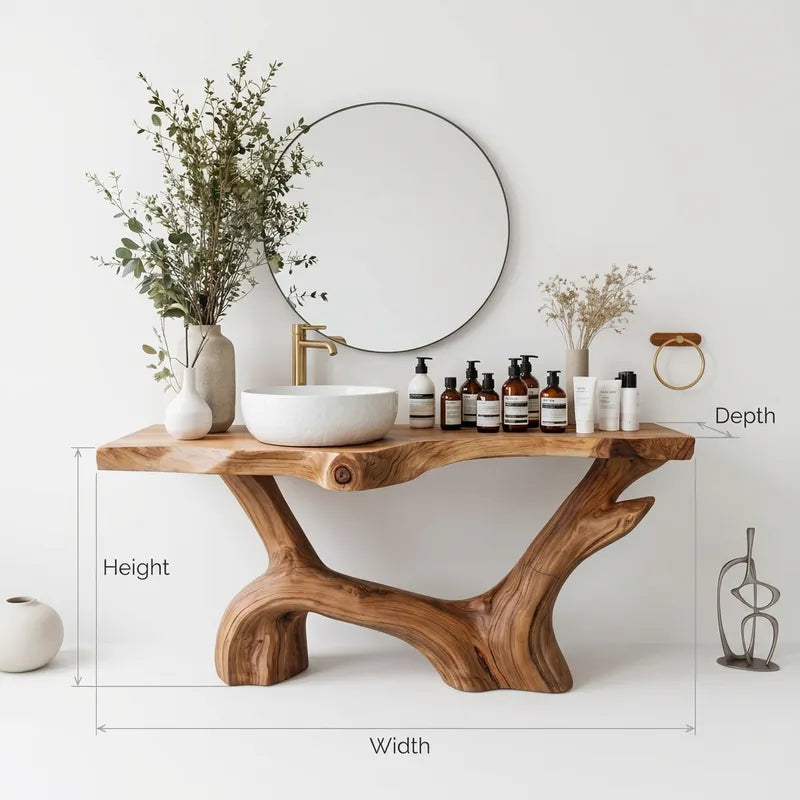 Sculptural Root Live Edge Solid Wood Vanity - Organic Bathroom Sink Table