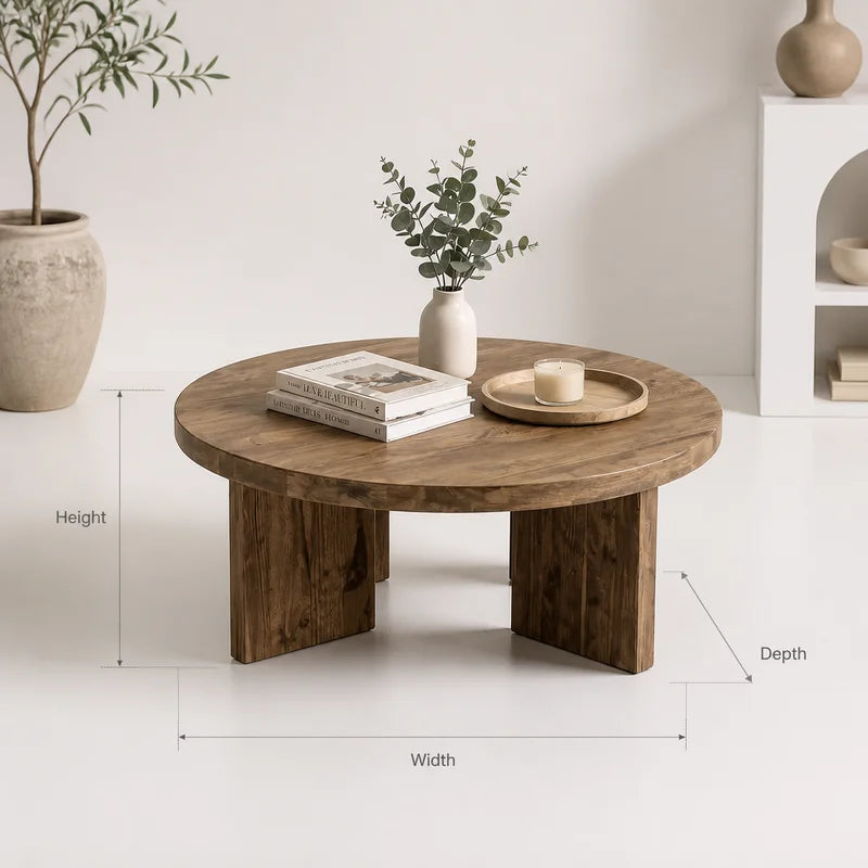 Sculptural Round Solid Wood Coffee Table – Organic Modern Japandi Centerpiece