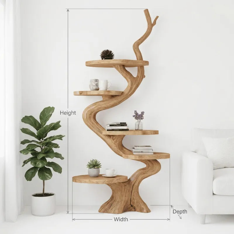 Sculptural S-Curve Solid Wood Display Shelf - Organic Modern Tree Shelf