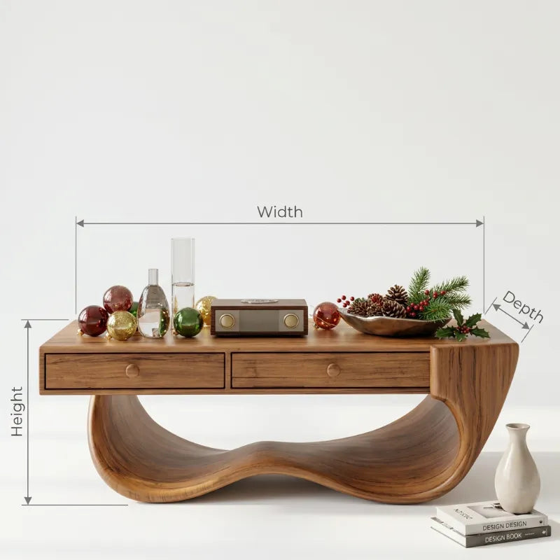 Sculptural Solid Wood Christmas Wave Coffee Table