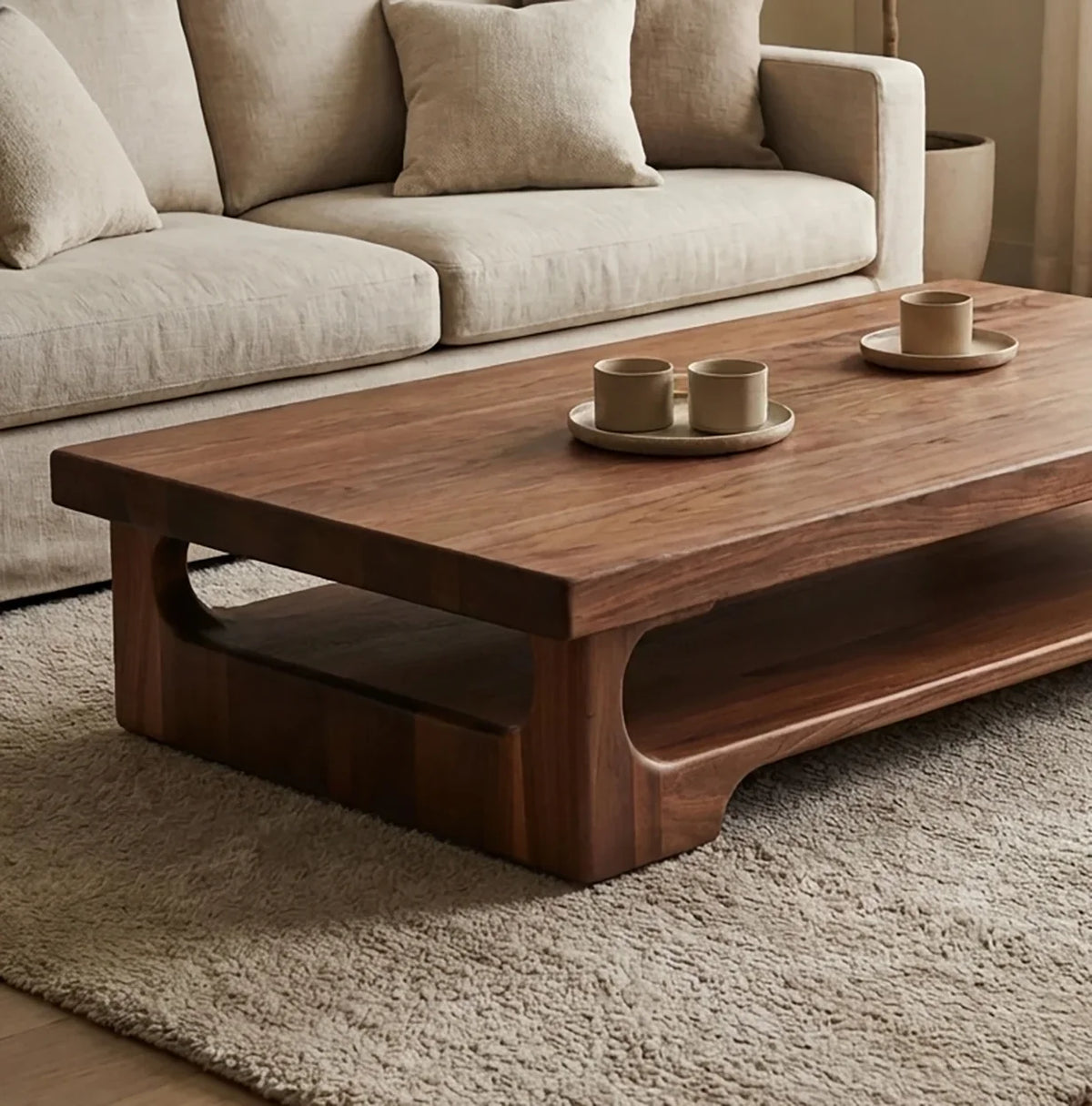 Handmade wooden coffee table with artistic sculptural form