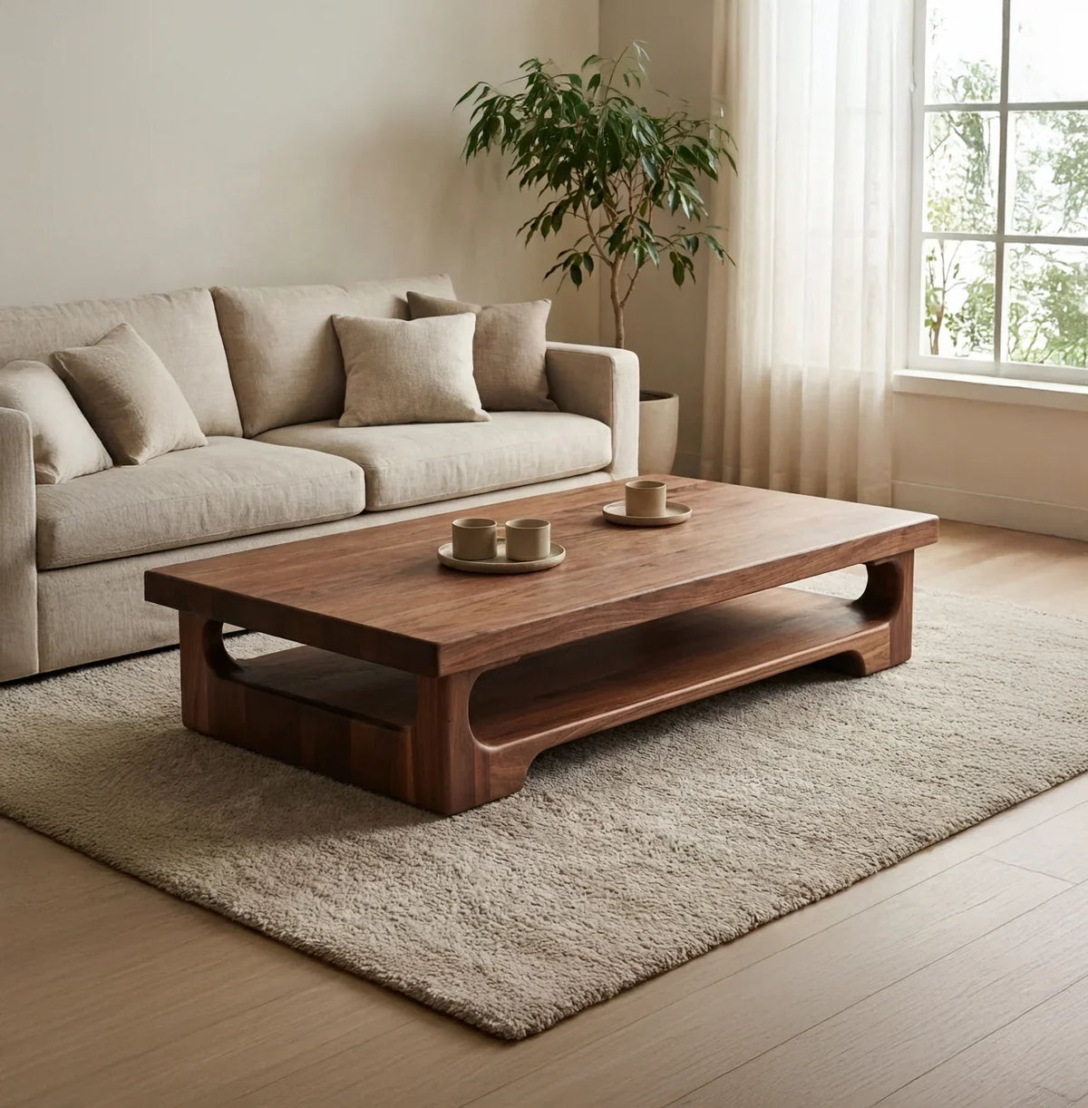 Artisan handcrafted coffee table with natural wood grain texture