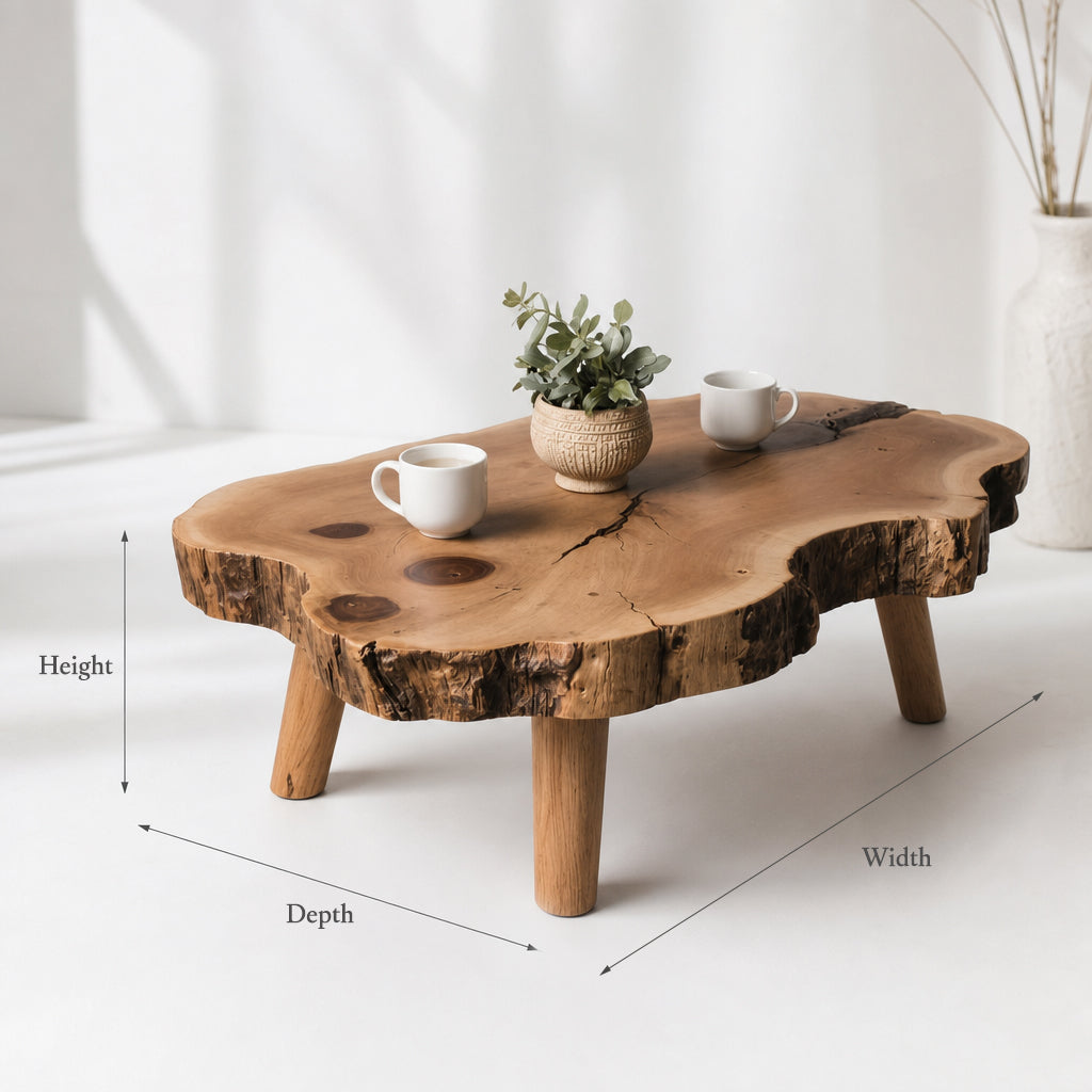 Sculptural Solid Wood Coffee Table – Handcrafted Tree Slice Tea Table – Organic Modern Live Edge Furniture