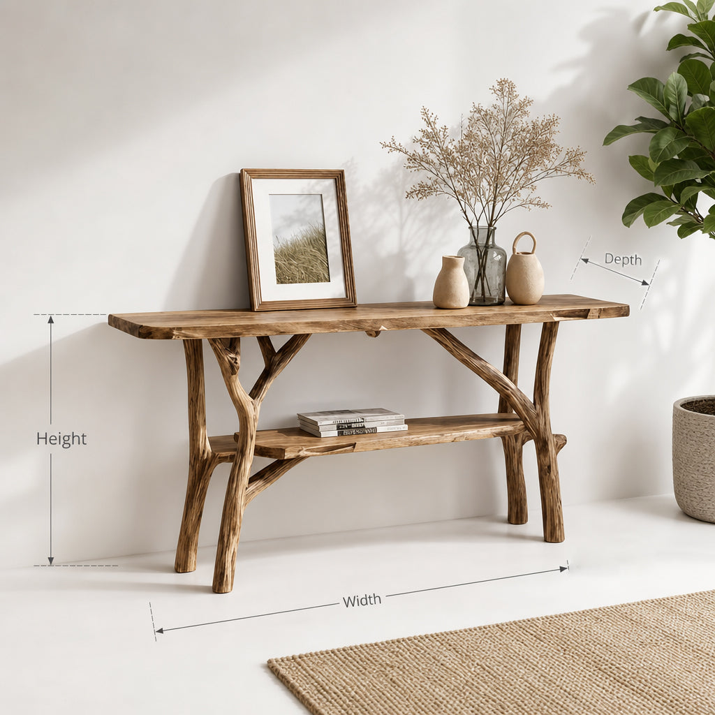 Sculptural Solid Wood Console Table – Artistic Branch Base Display Table