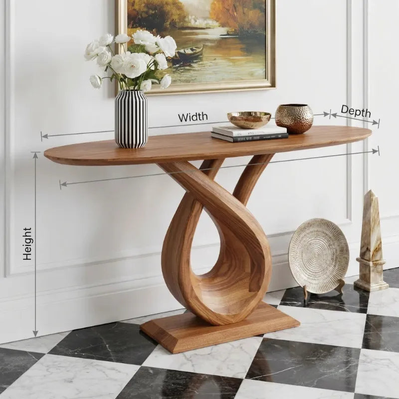 Sculptural Solid Wood Console Table – Hand-Carved Twist Entryway Table