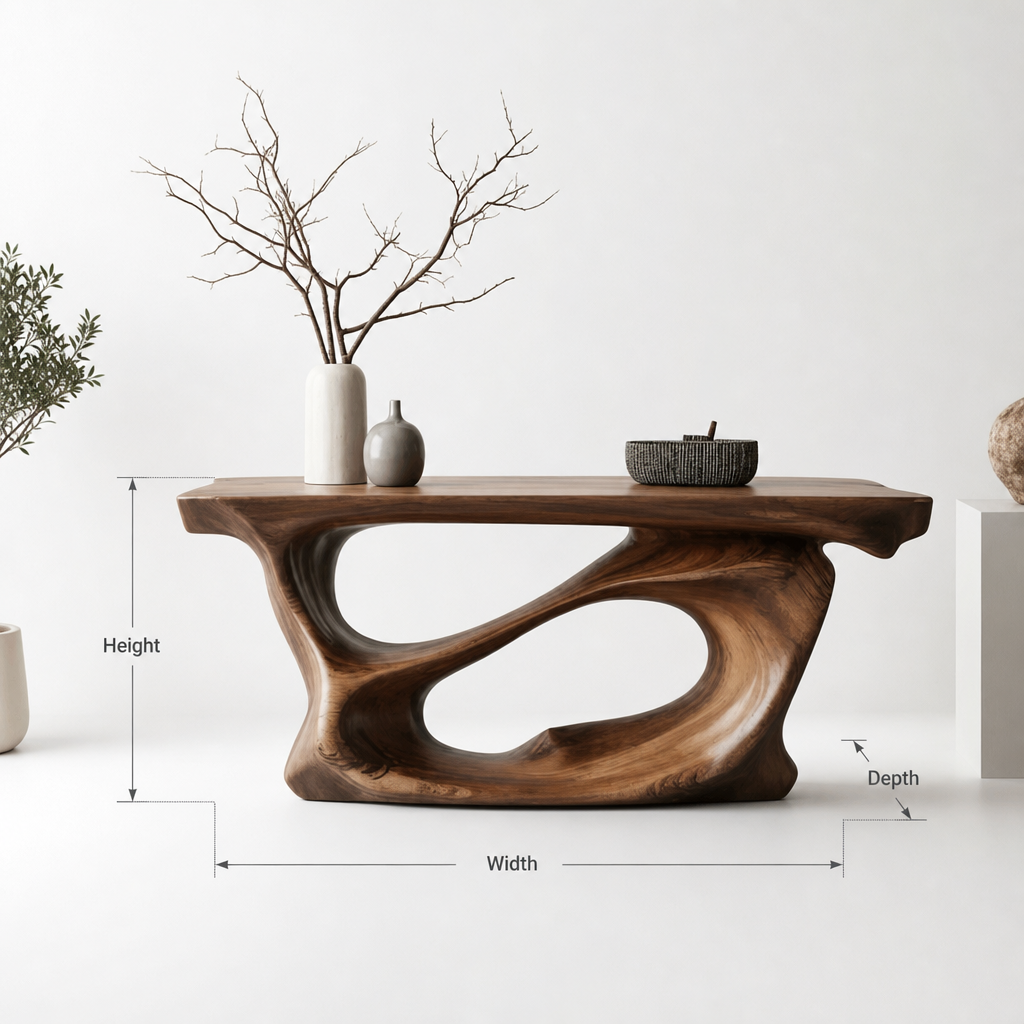 Sculptural Solid Wood Console Table – Organic Modern Entryway Statement Furniture