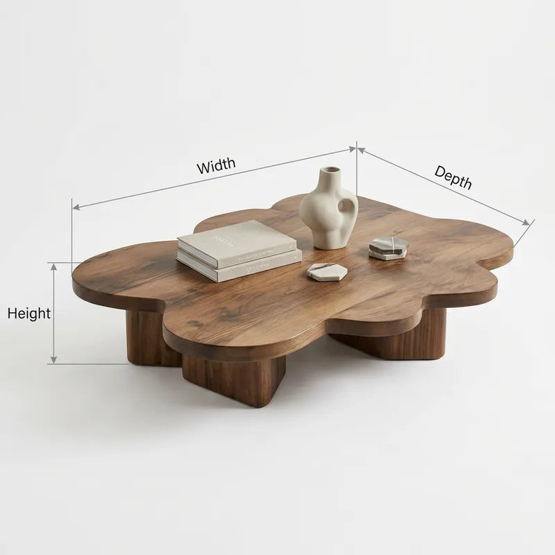 Sculptural Solid Wood Flower & Cloud Coffee Table