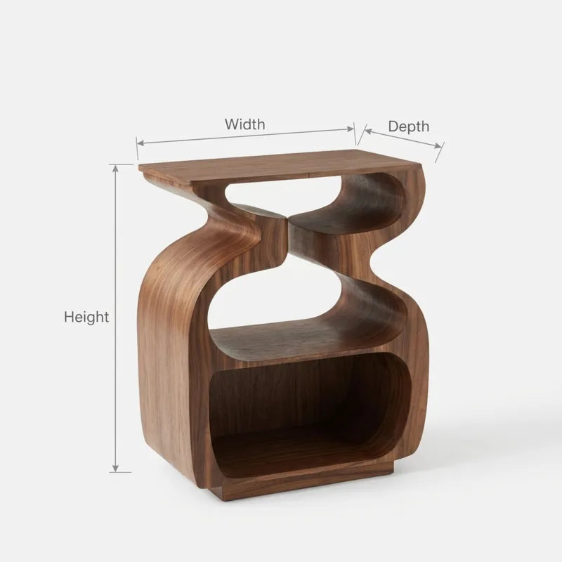 Sculptural Solid Wood S-Curve Record Player Stand & Vinyl Storage Console