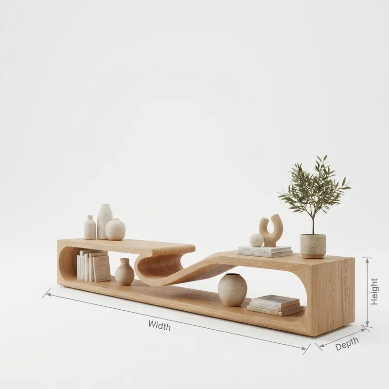 Sculptural Solid Wood Wave TV Stand & Low Media Console Table