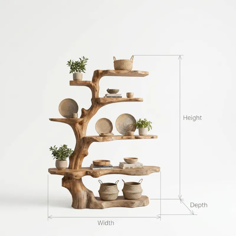 Sculptural Tree Branch Solid Wood Bookshelf Organic Modern Tree Shelf