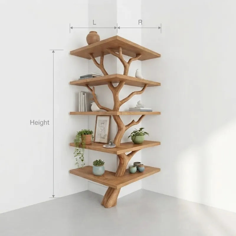 Sculptural Tree Branch Solid Wood Corner Shelf