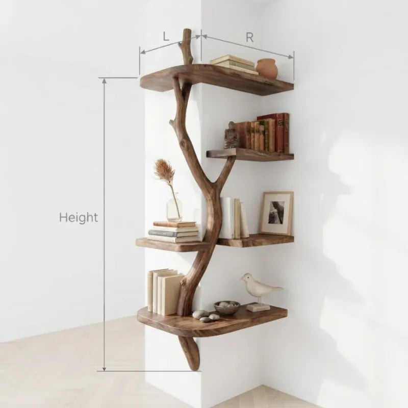 Sculptural Tree Branch Solid Wood Corner Shelf
