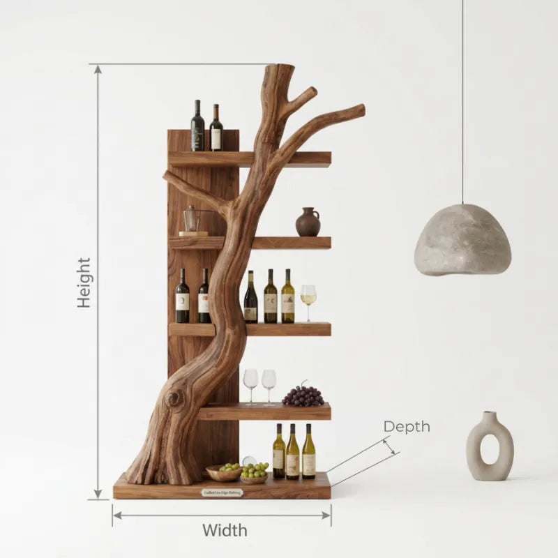 Sculptural Tree Branch Solid Wood Wine Rack & Shelf