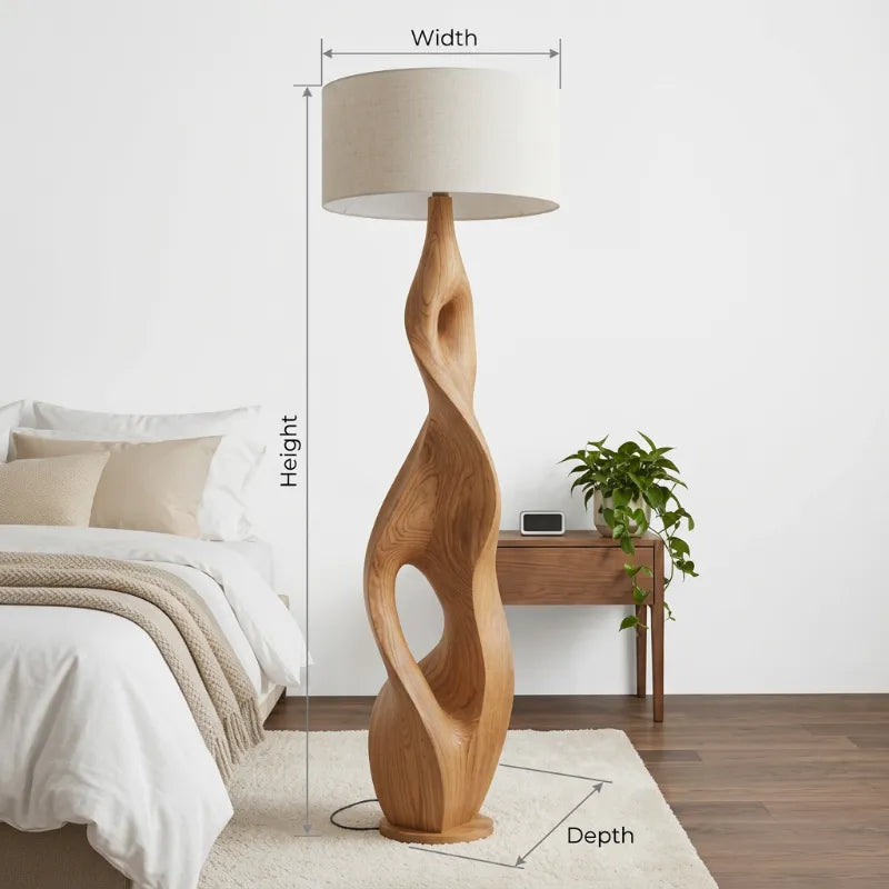Sculptural Twisted Solid Wood Floor Lamp - Organic Modern Statement Lamp