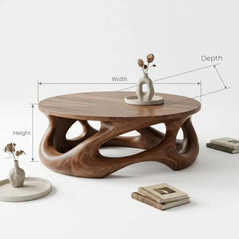 Sculptural Wave Base Solid Wood Coffee Table
