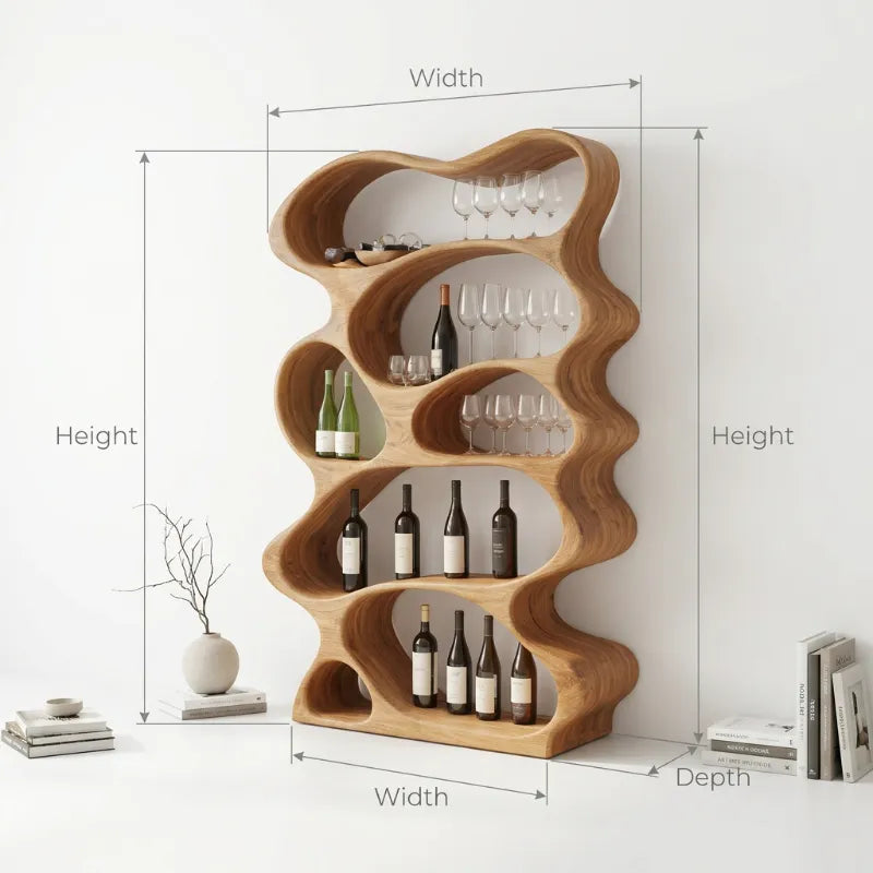 Sculptural Wave Live Edge Solid Wood Wine Rack & Shelf