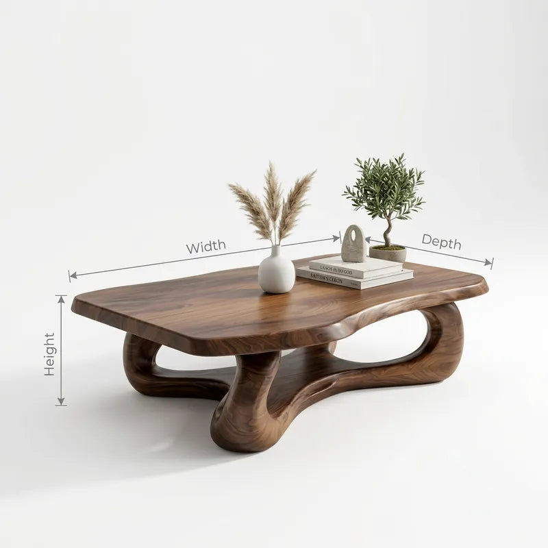 Sculptural Wave Living Room Coffee Table with Natural Wood Grain