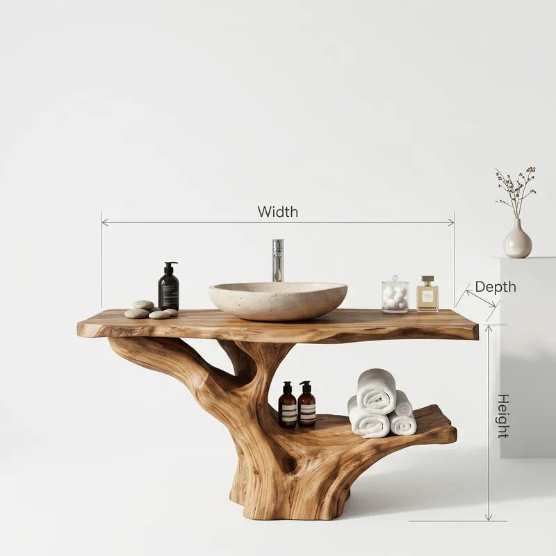 Sculptural Wood Sink Cabinet For Tropical Powder Room