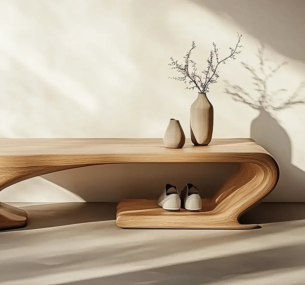 Entryway bench with shoe rack and seating function