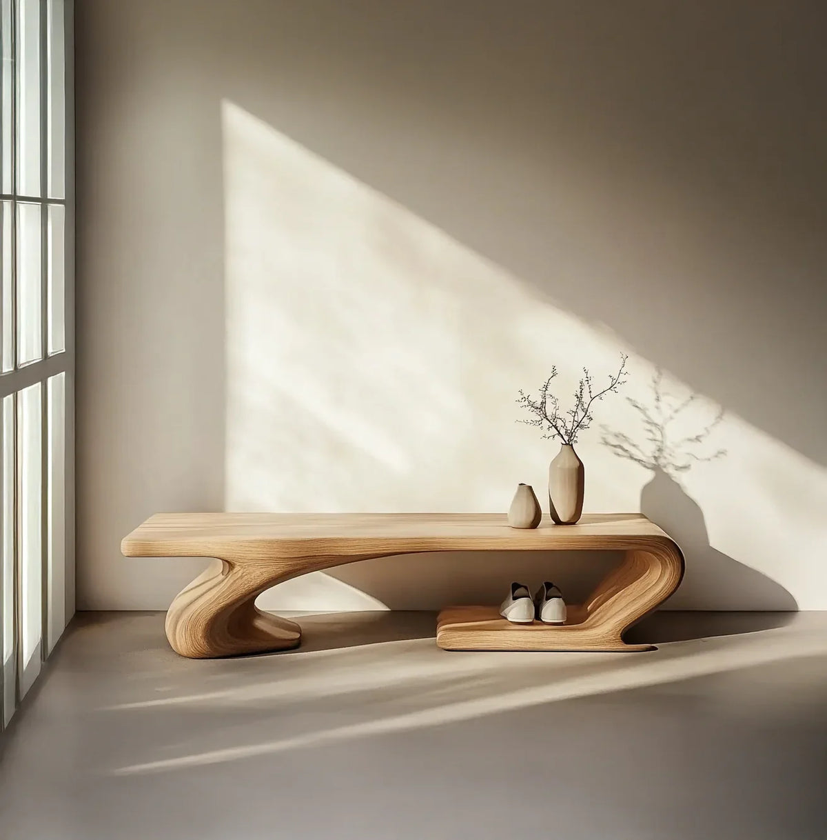 Narrow wooden shoe bench for compact home organization
